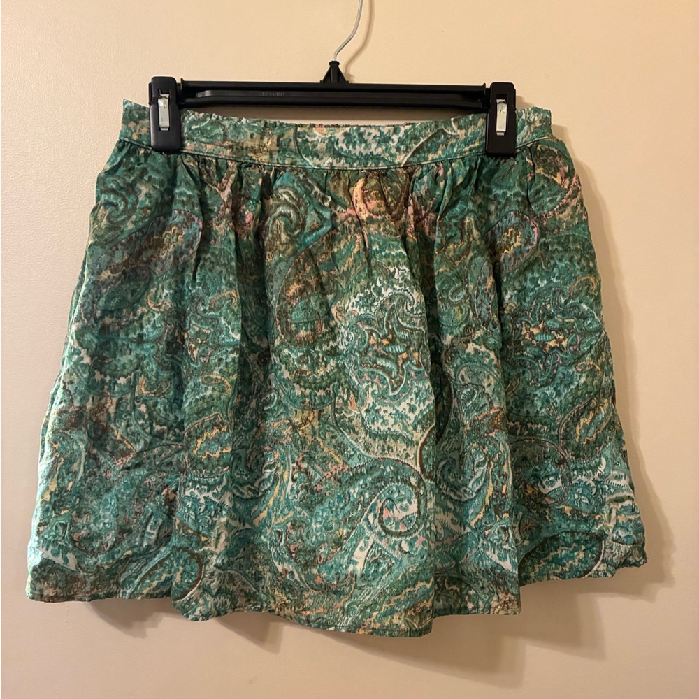 Lily White 100% Cotton Paisley Skirt EUC M Art Pastels Green Mini Monet Coastal